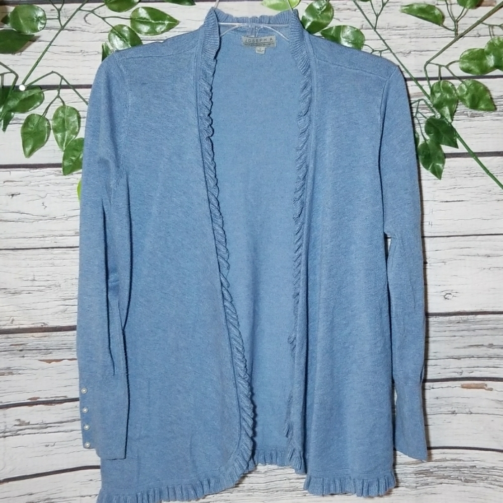 Joseph A. open ruffle cardigan sweater blue sz S